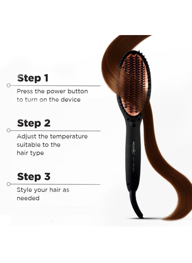 IKONIC فرشاة تصفيف الشعر الساخنة إكونيك سوداء 50 ثانية تسخين سريع مضادة للتجاعيد خالية من الشحنات الساكنة تصميم يزيد الحجم حماية لفروة الرأس قبضة مريحة لجميع أنواع الشعر - Image 4